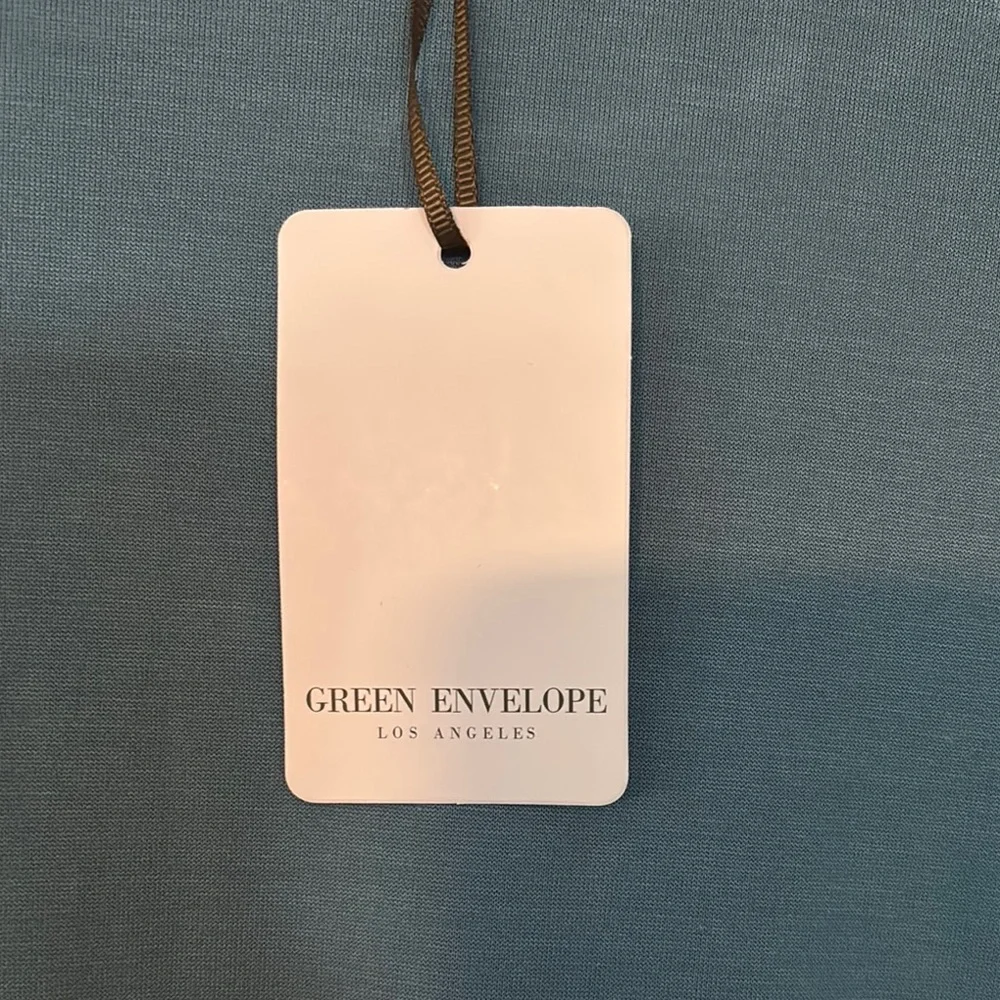 Green Envelope Blue Flutter Sleeve Blouse with Tie Front - Picture 2 of 4